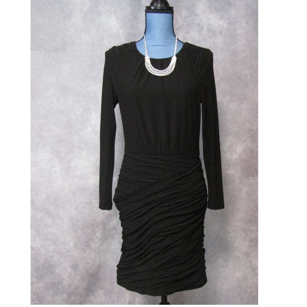 Zara Basic Black Ruched Dress Size S Long Sleeve